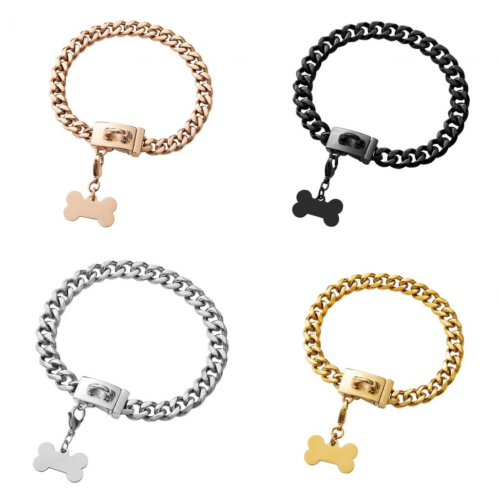 Chain Fashion Dog Collar With Bone Tag Design Suitable For Pet Decoration Daily