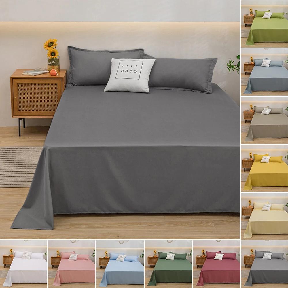Bed Flat Sheet for Double Bed Plain Solid Color Sheets Single/Queen/King Flat Bedsheets Soft Home Bed Sheets Student Dormitory