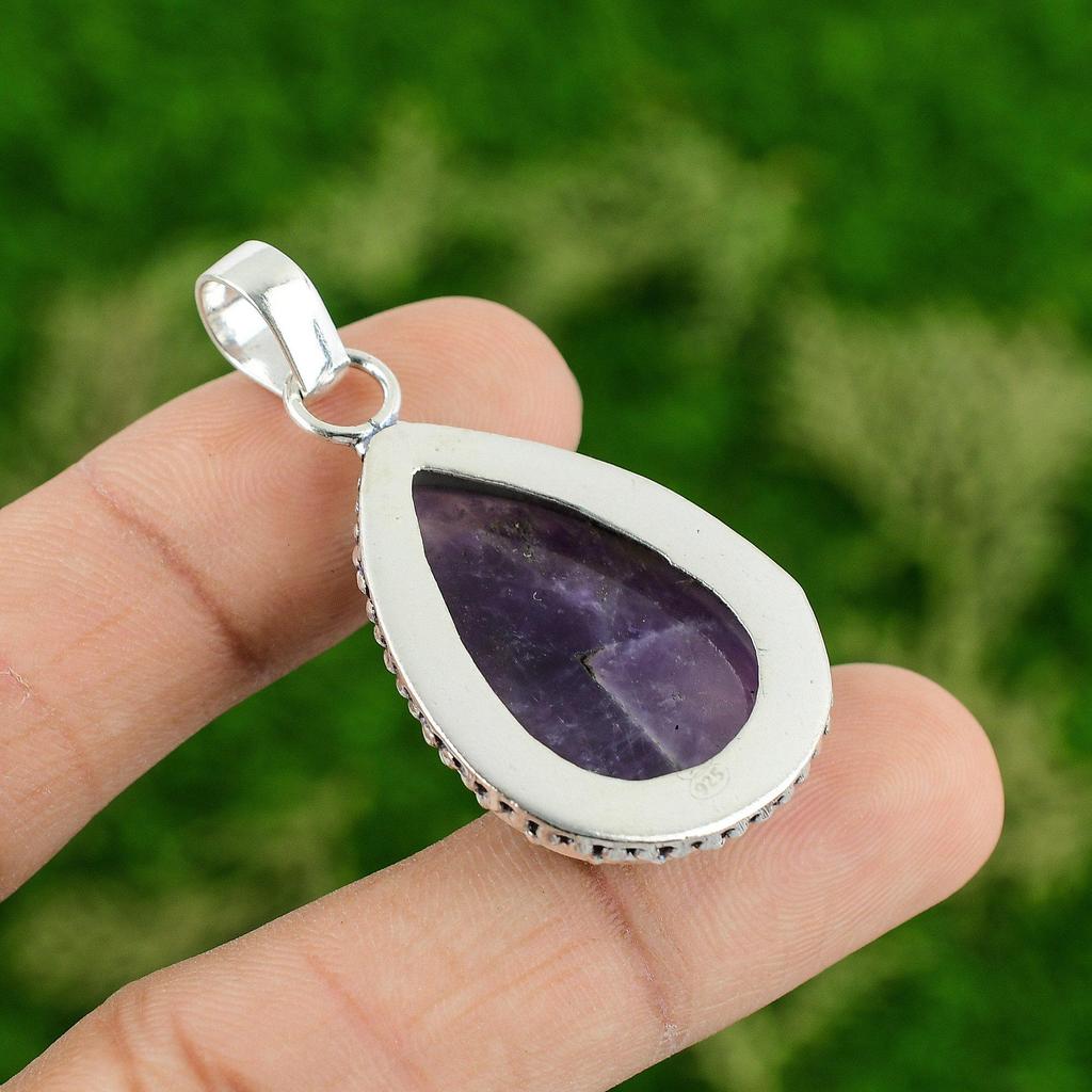 Daughters Day Sale Chevron Amethsyt Gemstone Sterling Silver New Pendant Jewelry