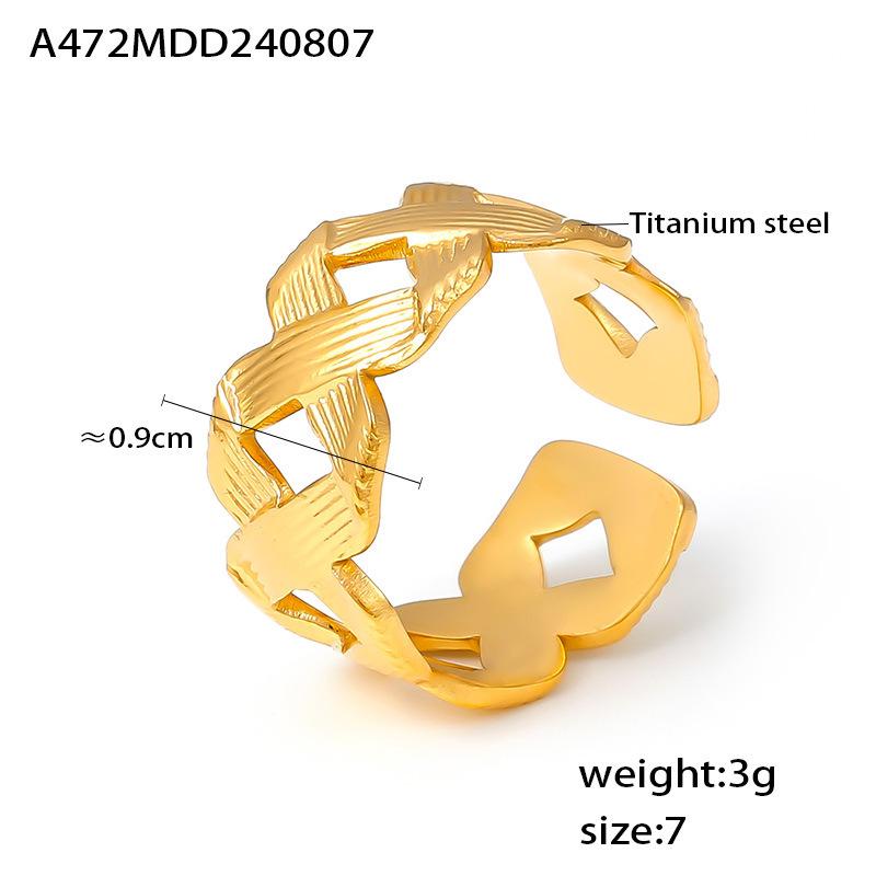French-inspired Titanium Steel 18K Gold Open Adjustable Square Texture Ring Size 7