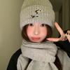 Puppy Embroidered Scarf, Hat, Headgear, Female Autumn and Winter Warm Face Small Knitted Wool Hat Outdoor Leisure