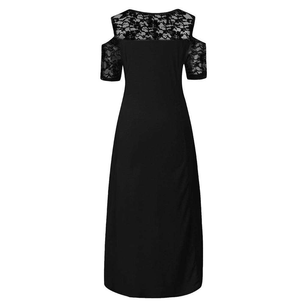 Damek sommerkjole med bare skuldre, blondekant, elegant, oversized, ensfarget kjole