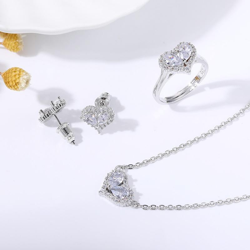 Love Colored Treasure Ring Women'S Jewelry Set, Heart Necklace Earrings Jewelry Set Multi-Color Optional