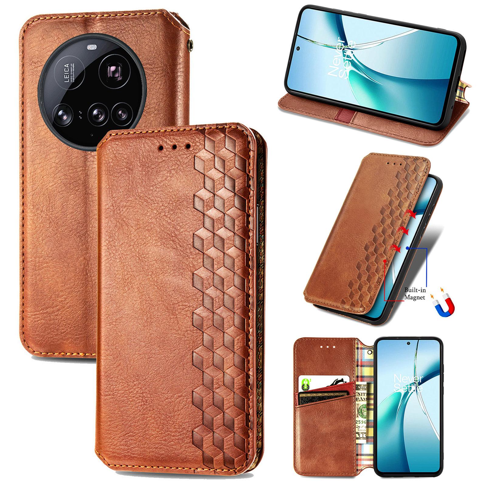 

For Xiaomi 15 Ultra Case Rhombus Imprint PU Leather Wallet Phone Cover Brown