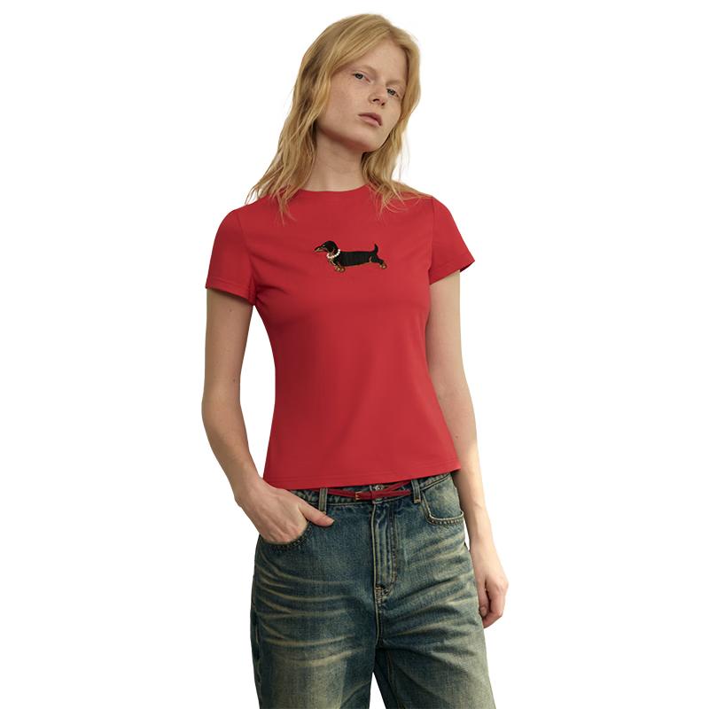 GREEN BELT Urban Wild Puppy Embroidered Cooling T-Shirt M
