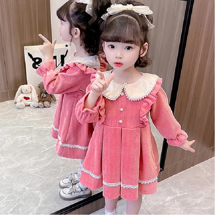 2024 Girls' Long-Sleeve Red Festive Winter Dress - New Year Princess Skirt