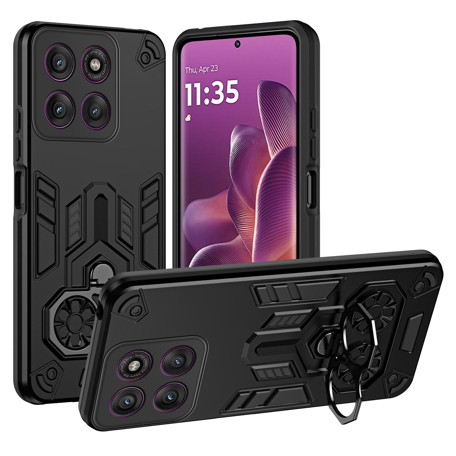

For Motorola Edge 60 Pro 5G Case Ring Holder Kickstand PC + TPU Shockproof Phone Cover B