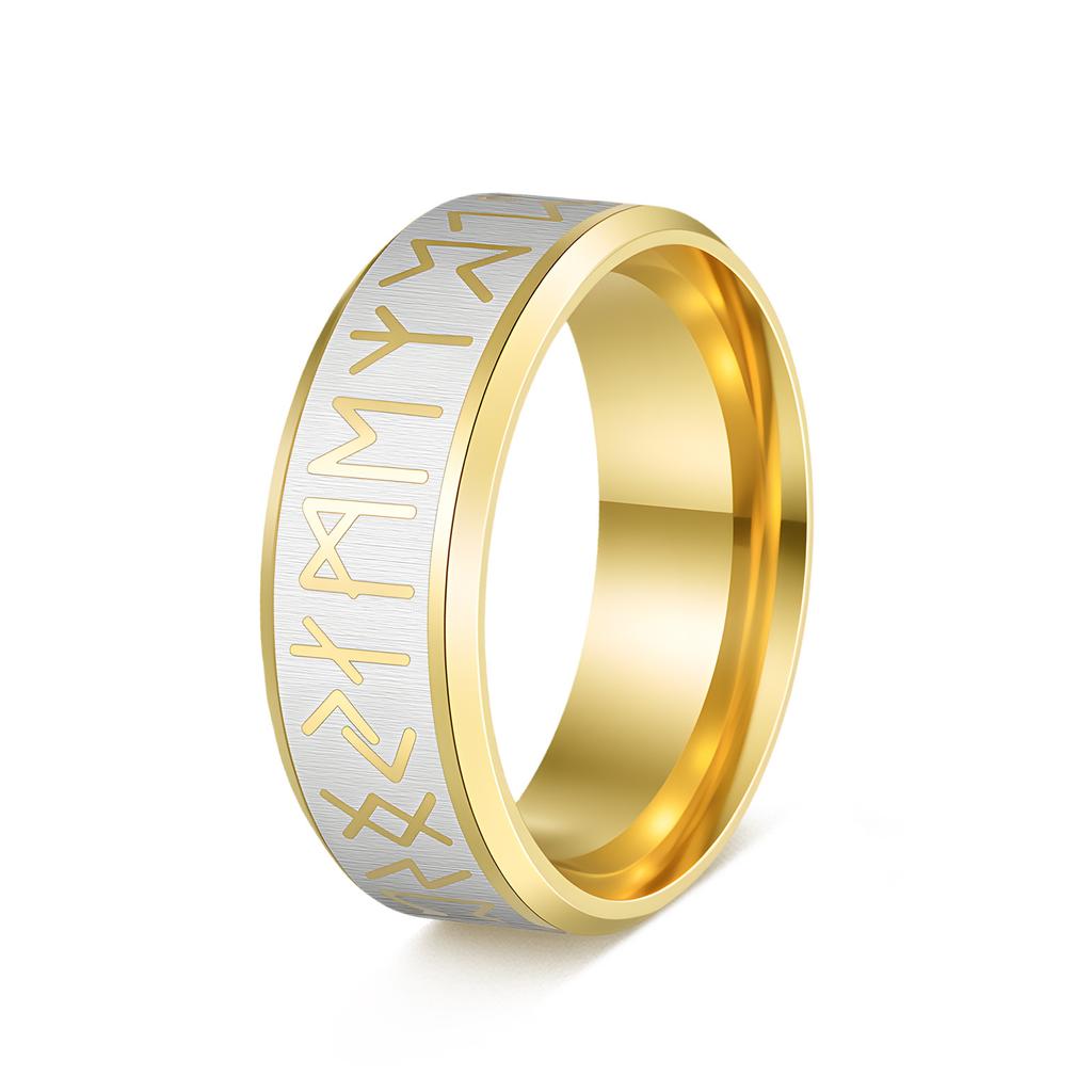 Viking Rune Ring 8mm Titanium Steel Men's Jewelry Dark Norse Pirate Style Band