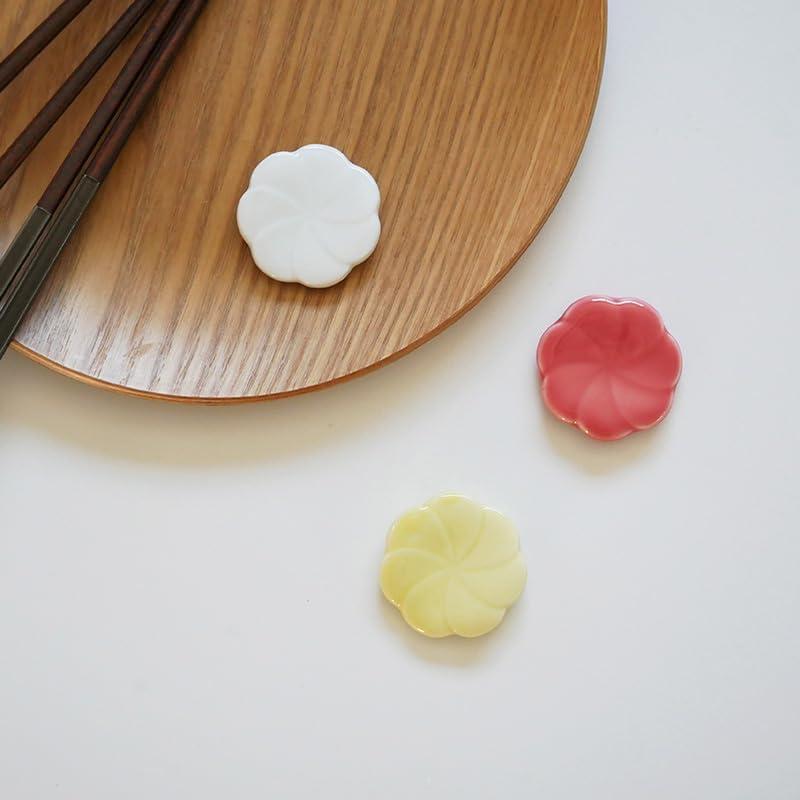 EAST Table Chopstick Rest, White, Diameter 4.7cm, Kotohana Hollyhock, Made In Japan, Microwave Safe, Dishwasher Safe, 85-022-01