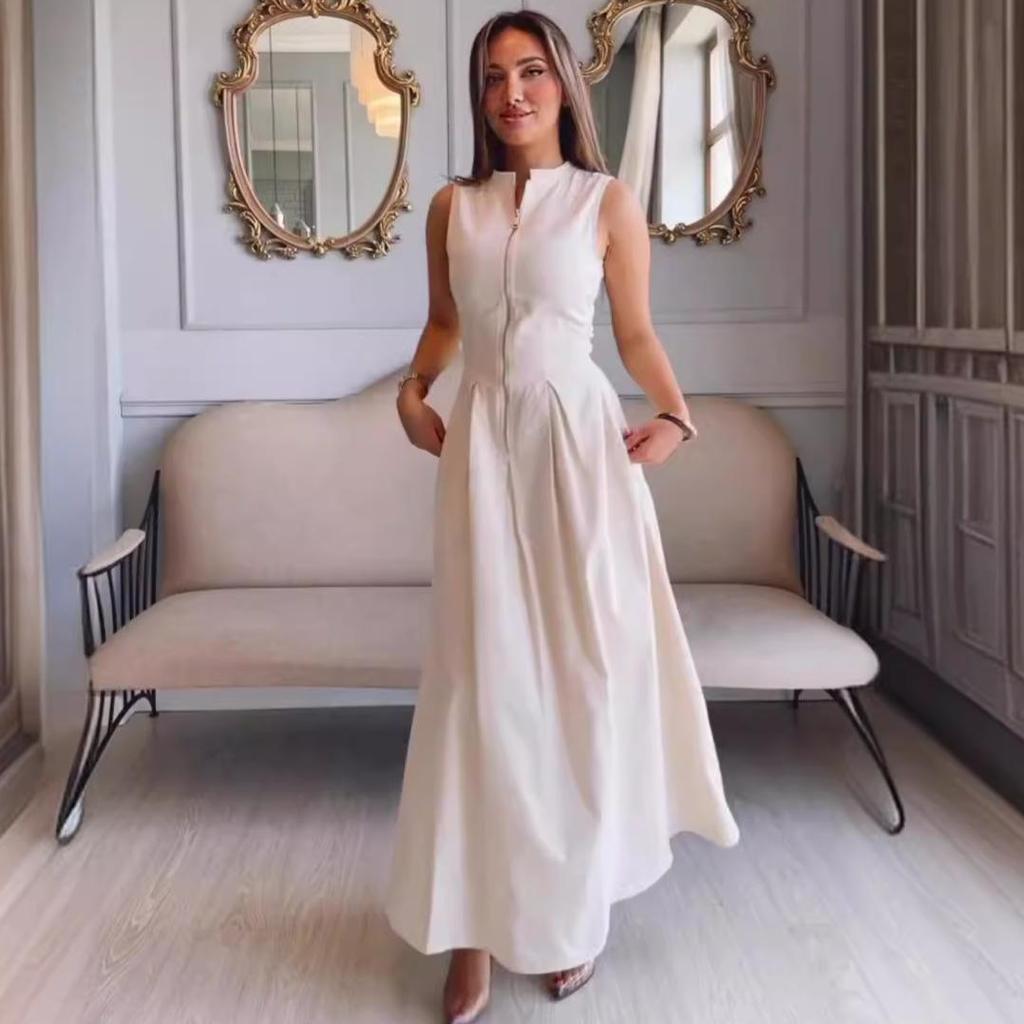 2024 Summer Slim Sleeveless Solid Color Large Swing Dress for Women