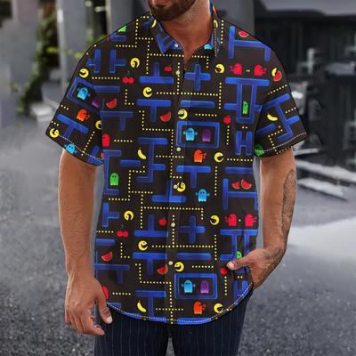 Summer Men's Shirt Cartoon Graphic Print Casual Lapel Short Sleeve Shirts Outdoor Fashion Tops Male Overszied Clothing