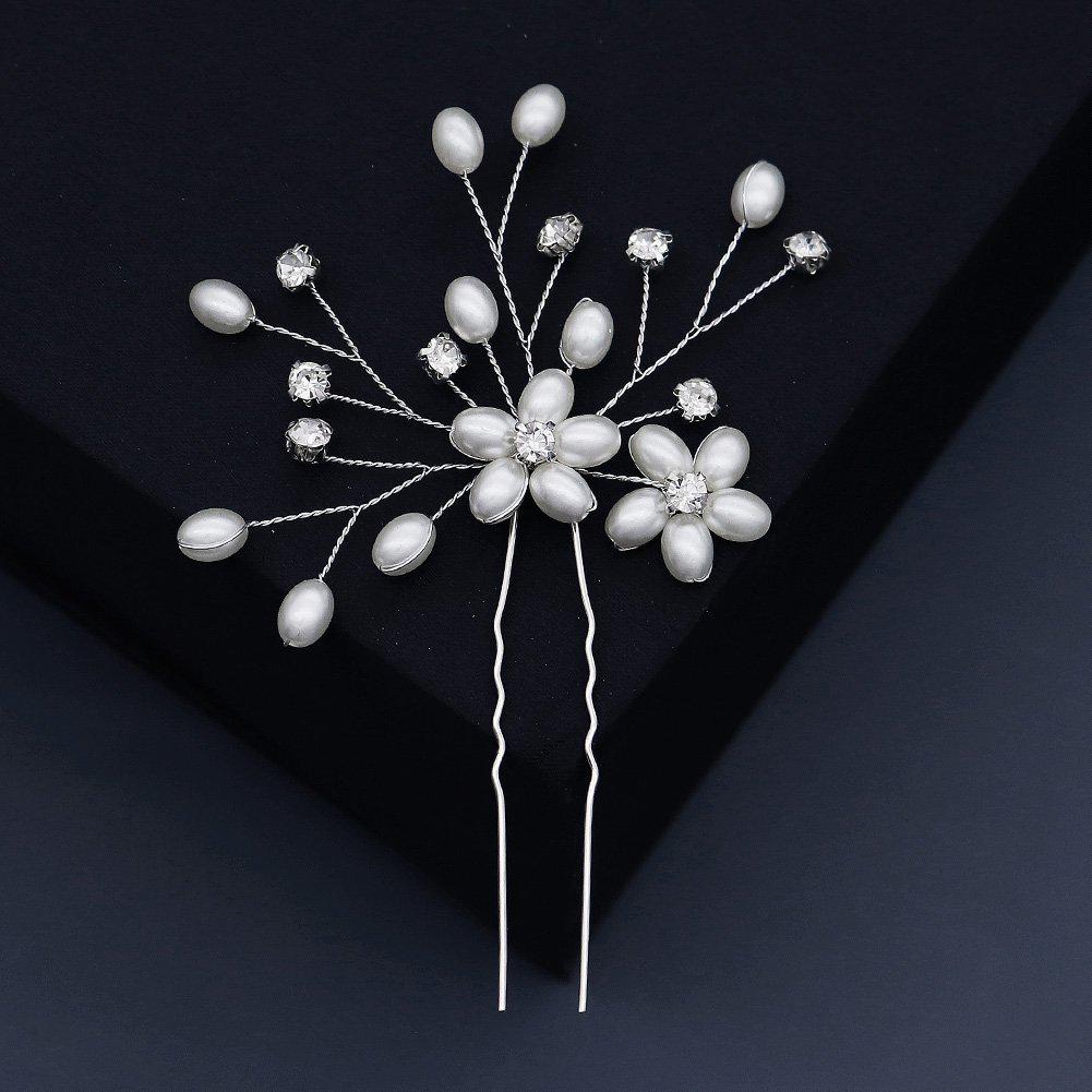 Handgefertigter Braut-Haarkamm mit Perlen, Strass und Blumen mit Blättern