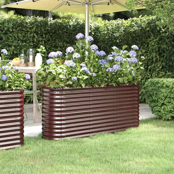 VidaXL Lit Surélevé de Jardin Pot à Fleurs Boîte à Plantes Lit Surélevé Patio Terrasse Extérieur Acier Galvanisé 152x40x68cm 318895