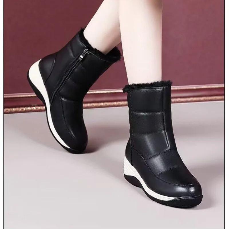 2024 Winter New Thick Snow Boots Plus Fleece Thickened Non-slip Boots Simple Fashion Wedge Heel Women's Shoes Platform Shoes