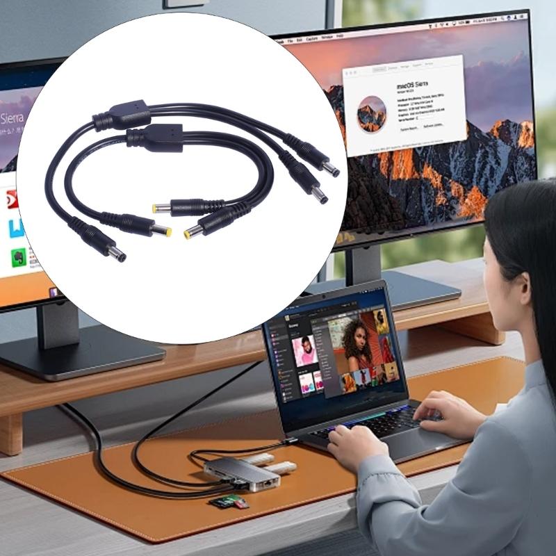 2 Output Power Supply Splitter Cord, 18AWG Male 5.5x2.5mm 5.5x2.1mm Splitter Cable for Security Cameras, LED Light