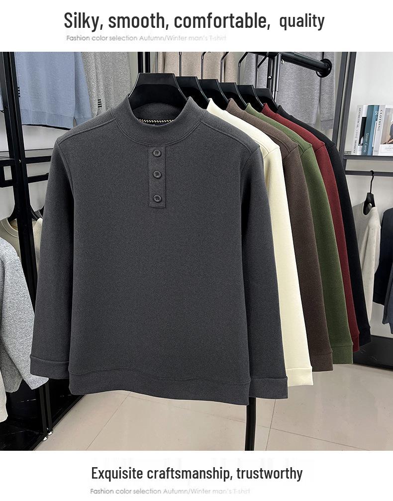 Winter 2025 Herren Plus Samt Verdicktes Sweatshirt - Halbhoher Kragen, Rundhals, Lässige Warme Basisschicht.