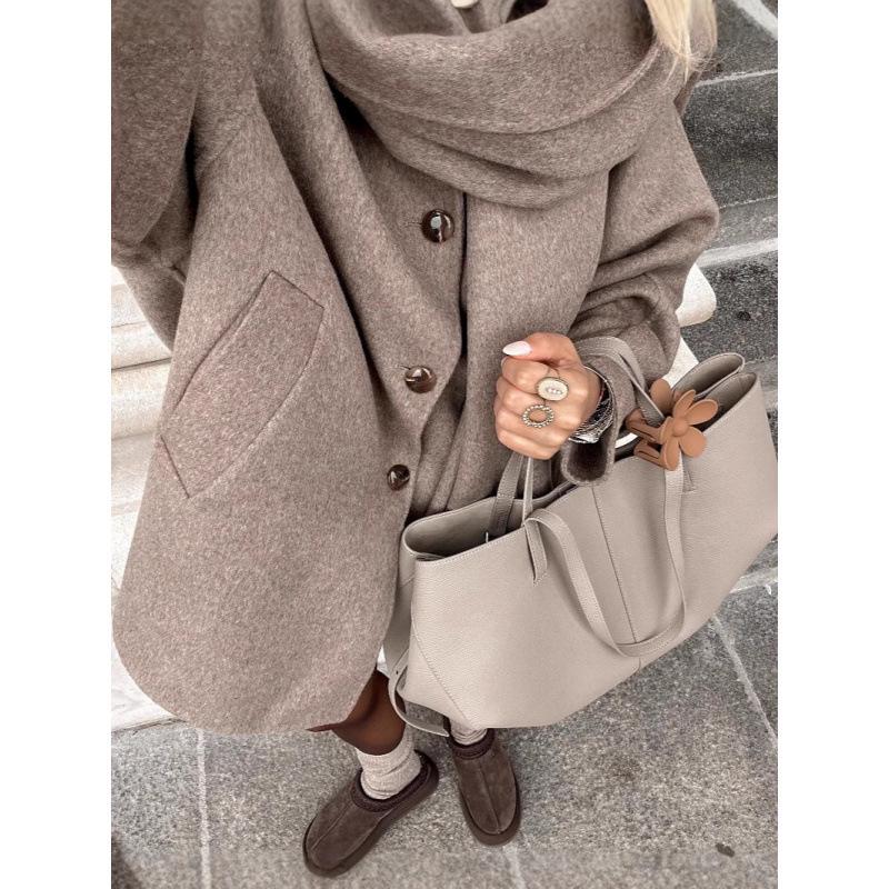 Solid Color Wool Scarf-Style Short Overcoat - European & American Warm Jacket