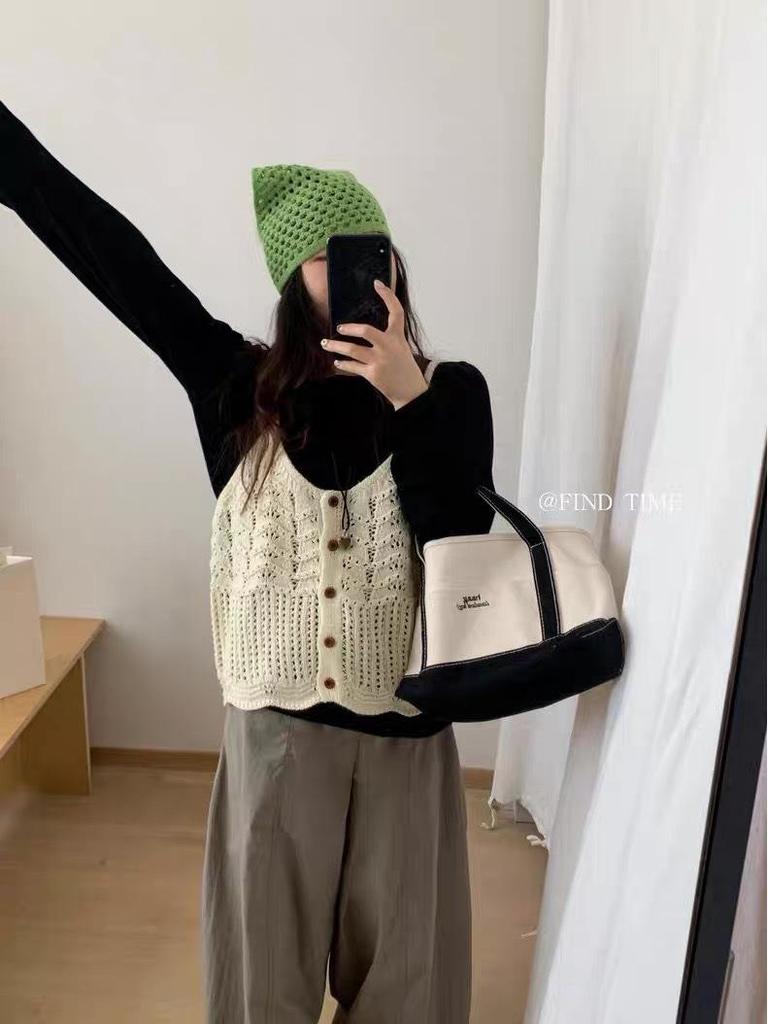 Herbst 2025 Wellenmuster Strickweste: Koreanischer Stil einreihiges Lagen-Tanktop