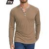 Cotton Small V-neck Henley Shirt Men's Casual Fall Winter Long-sleeved Comfortable Soft Stretch Pullover T-shirt