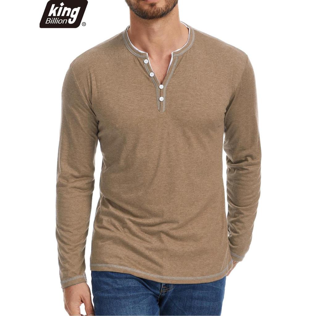 Cotton Small V-neck Henley Shirt Men's Casual Fall Winter Long-sleeved Comfortable Soft Stretch Pullover T-shirt