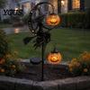 Metall-Rasenornamente für den Garten, Solarbetrieben, Halloween-Hexe, Kürbis, Erdspieß-Licht, Besen, Mond, Saisonale Außenatmosphärenlichter, Statue, Skulptur