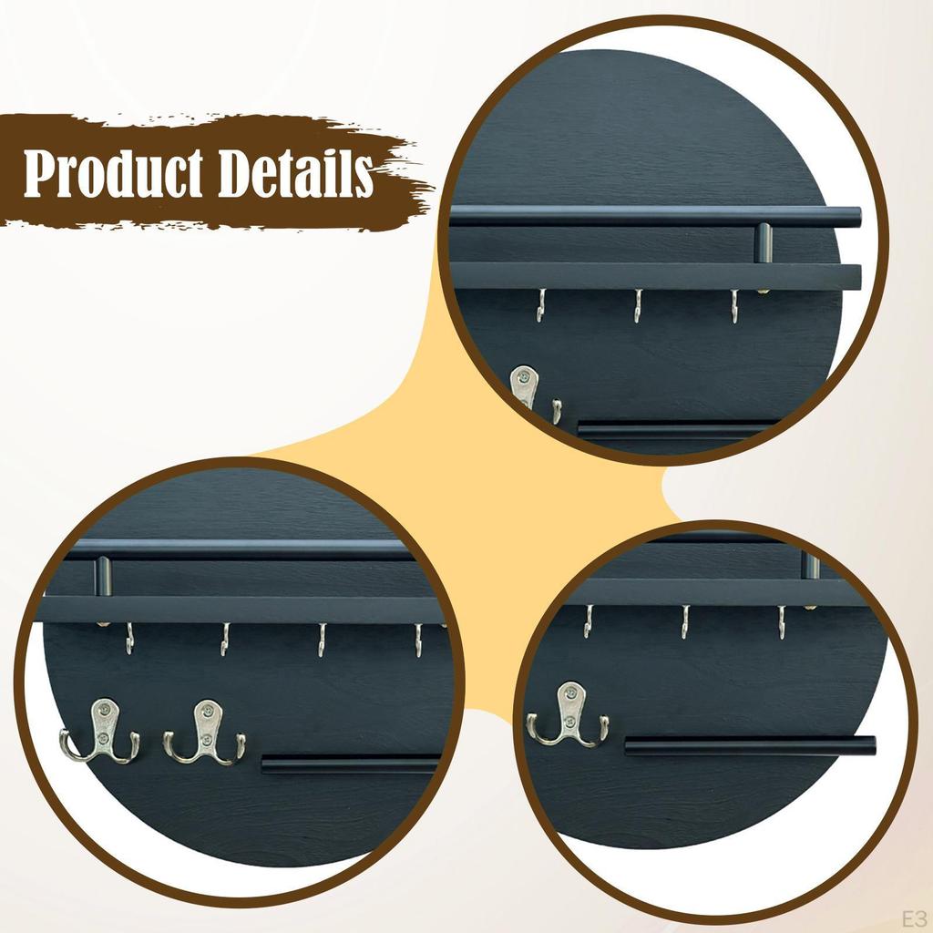 Key Holder Wall Mount Shelf Mail Organizer Tray Hooks for Bathroom Office