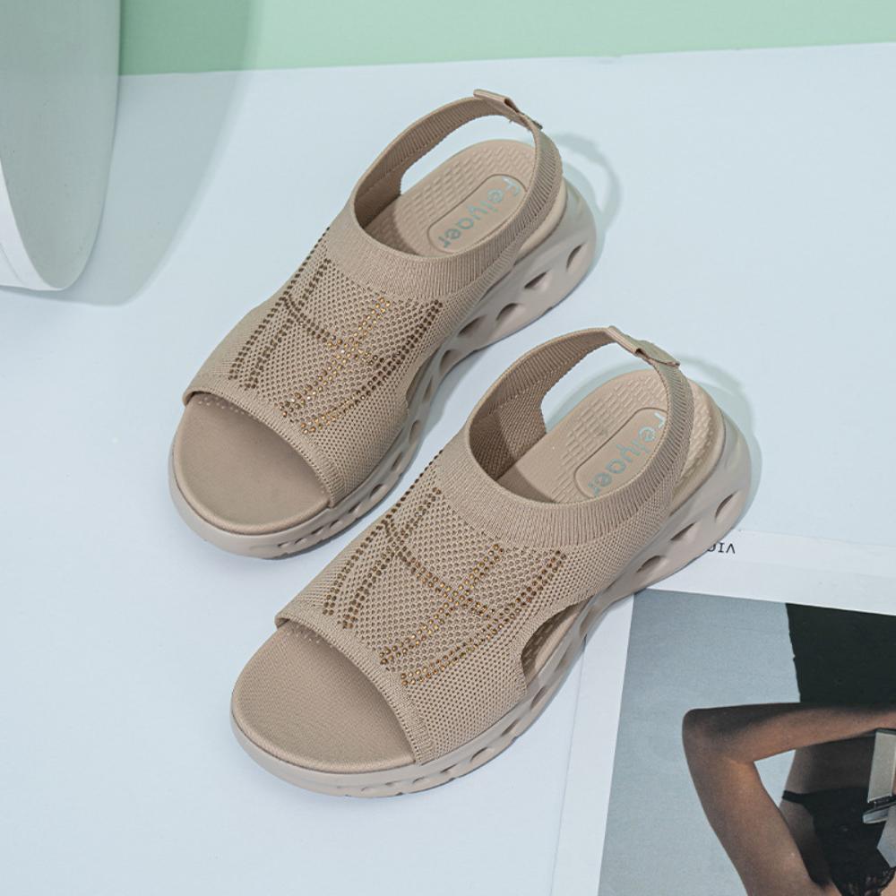 Sandals Women's Sports Sandals 2025 Summer Thick Soled Rhinestone Knitted Sandals Casual Comfortable Sports Cool Slippers