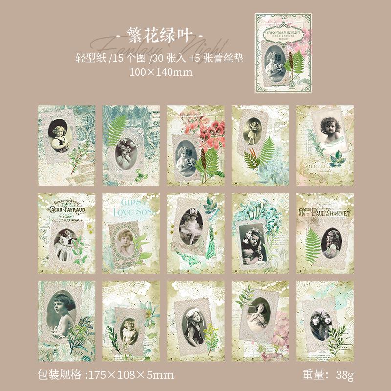 35 Sheets Vintage Lace Figure Material Paper, Art Retro Style Journal Collage Decor Paper, Student Diary Album DIY Background