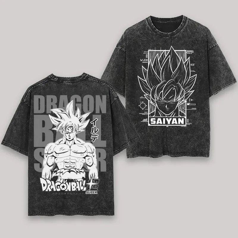Anime Dragon Ball Cosplay Washed TShirt Cotton Short Sleeve Loose Large Casual Sports Fitness TShirt Mens Harajuku Clothing