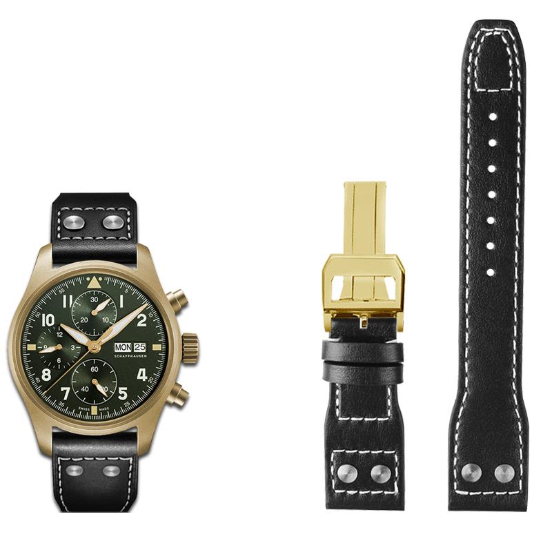 Klasické 21mm 22mm pro IWC originální kožený řemínek k hodinkám Velký pilot plamenomet Malý princ Mark18 Series Náramek Willow Nail Náramek Muž