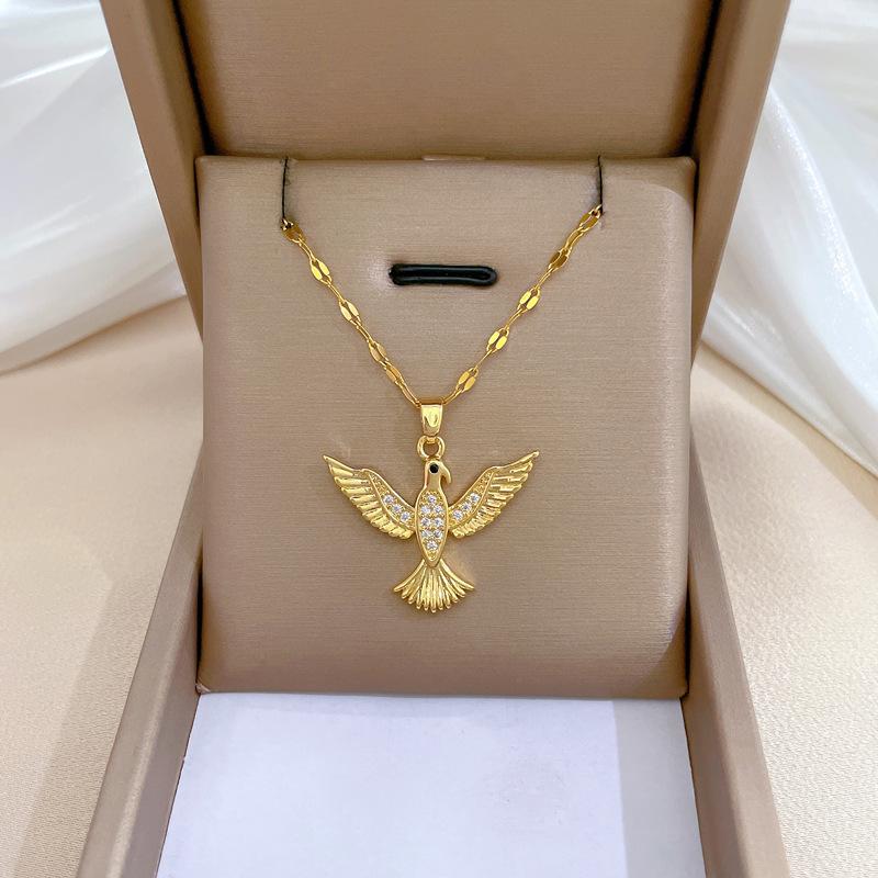 Flying Bird Light Luxury Temperament Full Diamond Necklace Women'S Versatile Collarbone Chain Titanium Steel Chain