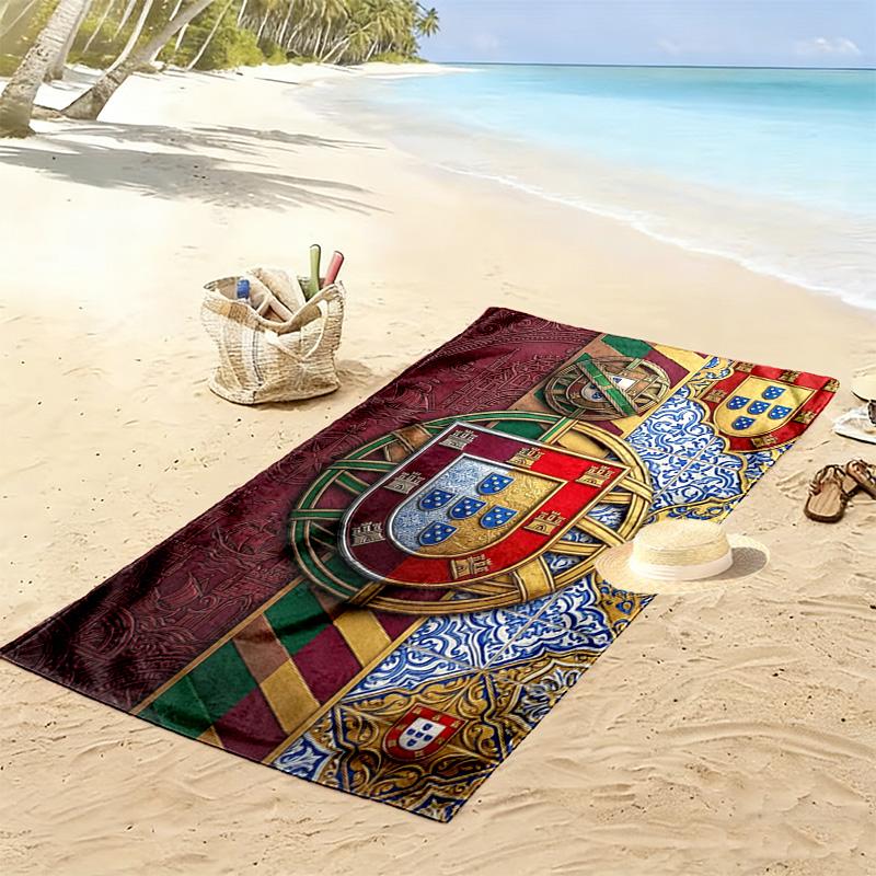 Portuguese Heritage Royal Emblem Beach Towel Beach Towel for Vacation Photos Portable for Travel Outdoor Pool Towel Seaside Absorbent Bath Towel