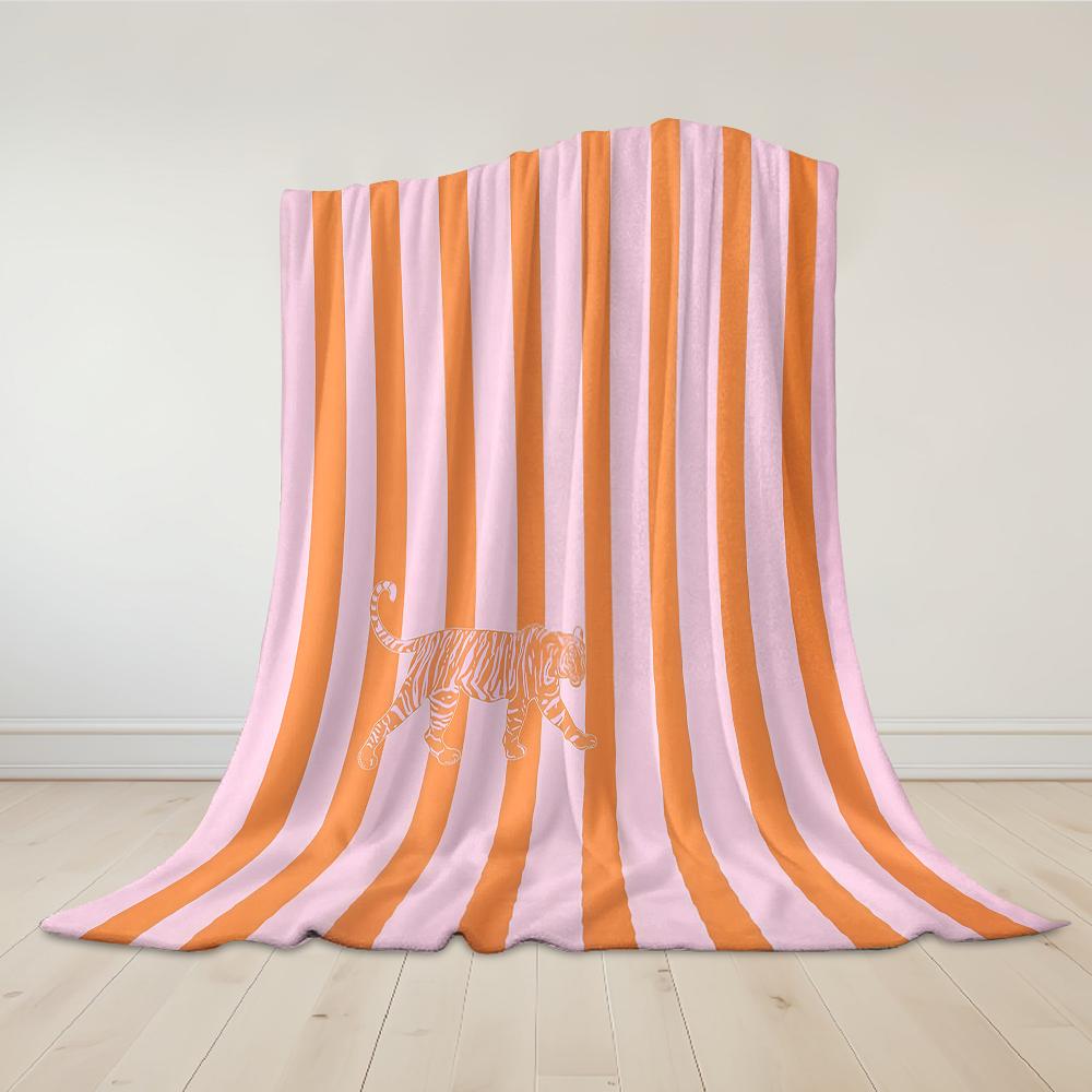 Rosa-Orange gestreifte Tiger Flanelldecke Warm Weich Halloween Weihnachten Sofa Warm Gemütlich Dekorative Deko Geschenk Für Alle Jahreszeiten