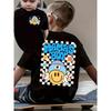 Summer Fashion Boys' Short-Sleeve T-Shirt with Checkerboard Element and Letter Double-Sided Print Casual