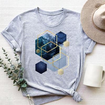 Geometrisches Liebliches T-Shirt Top Mode T-Shirt Kleidung 90er Stil Trend Lässig Kurzarm Unisex Druck Dame Fe Unisex Grafik T-Shirt Unisex