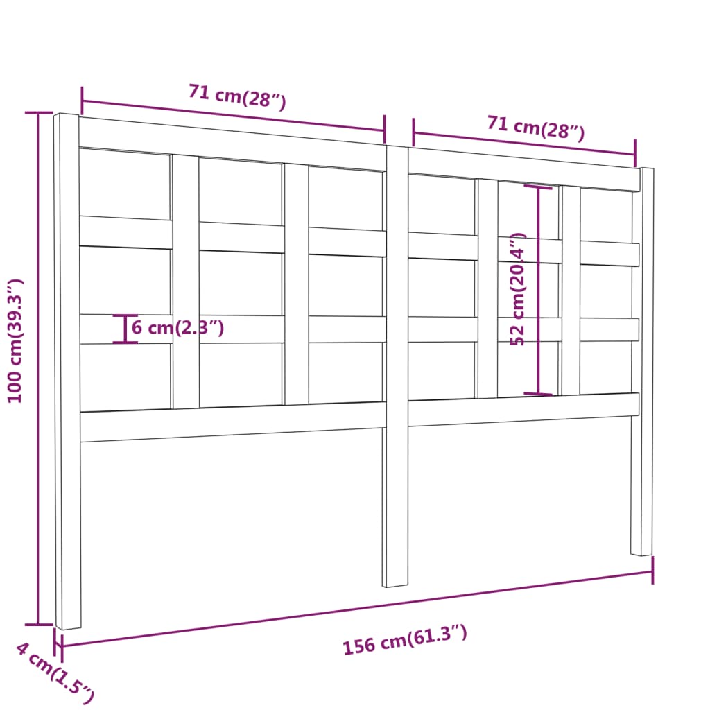 Headboard Gray 156 X 4 X 100 Cm Solid Pine Wood