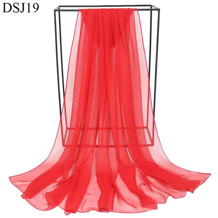 New Pure Color Georgette Silk Scarf Women Monochrome Red Scarves Sun Shawl Female Catwalk Training Dance Wraps