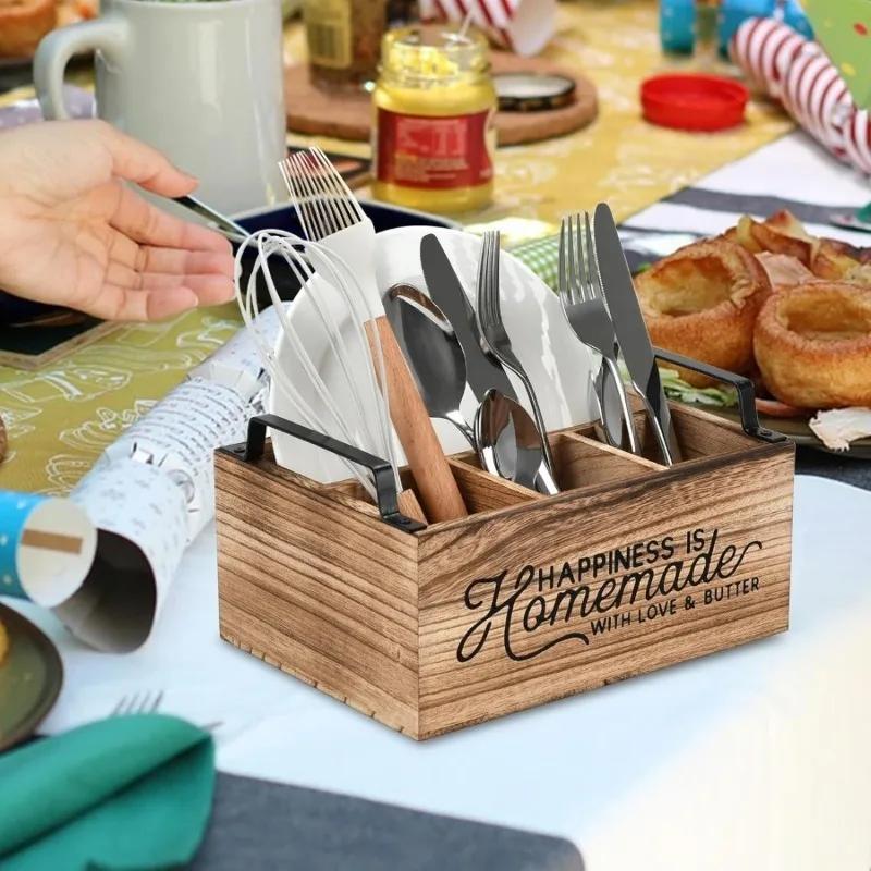 Wooden Tableware Coffee Storage Box Household Kitchen Storage Box Coffee BarBasket with Handle Coffee Bar Accessories