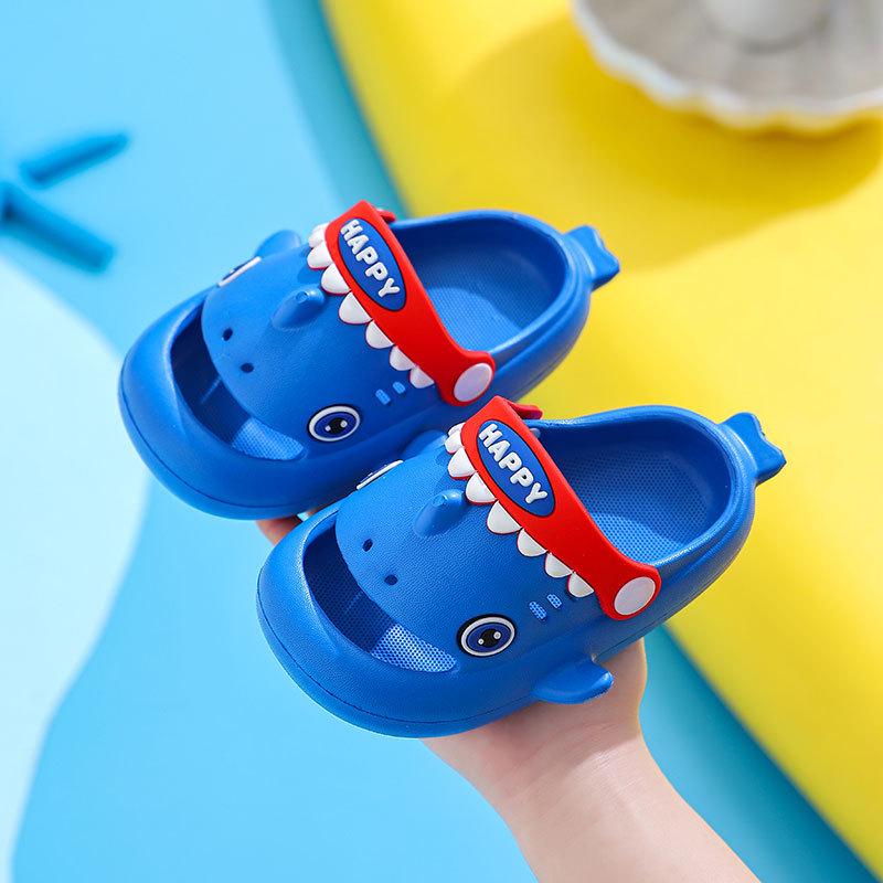 Shark EVA Perforated Summer Sandals for Kids - Non-slip Cartoon Indoor Slippers for Boys and Girls.