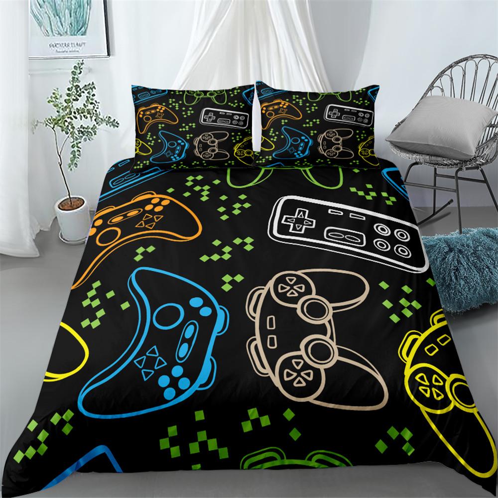 Game Controller Duvet Cover Set 3D Gamepad with Button King Queen Full Twin Size Comforter Cover for Kids Polyester Bedding Set
