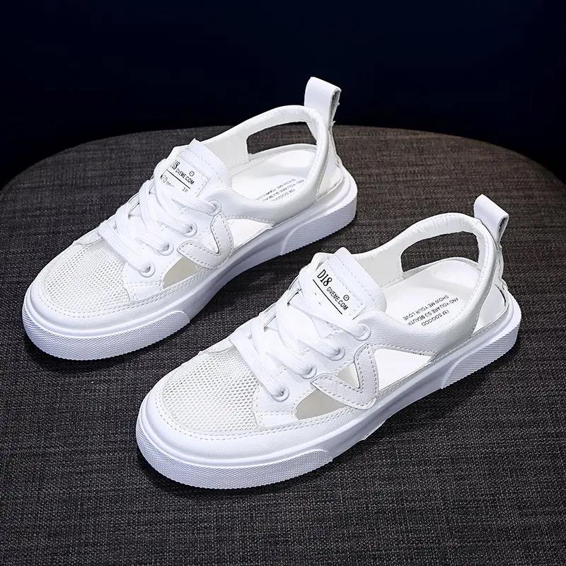 Women's Summer Mesh Casual Sports Sandals Soft Sole Non Slip Breathable Baotou Hollow Out Little White Shoes Casual Board Shoes