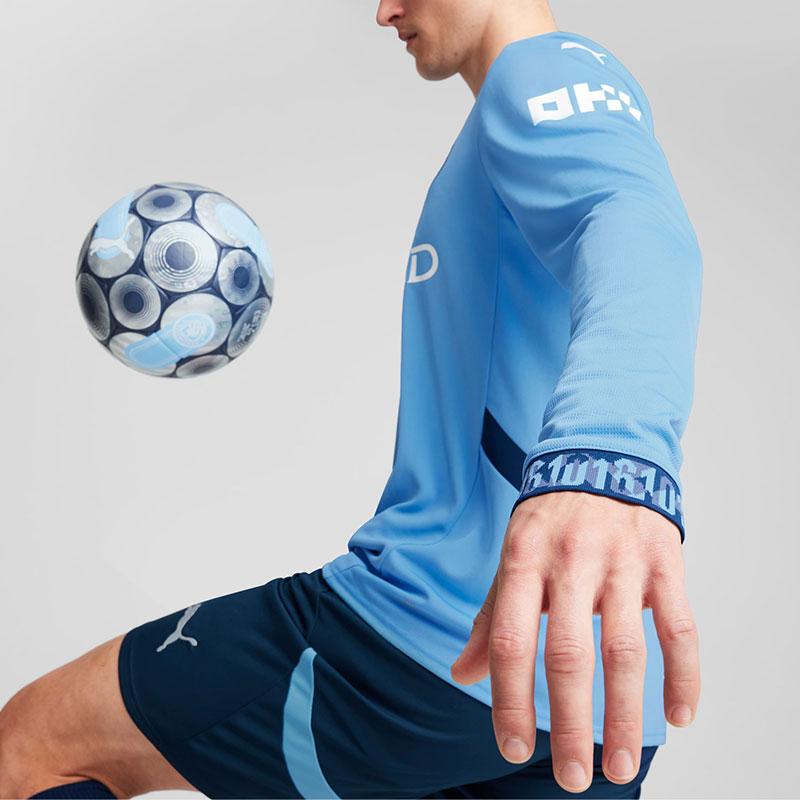 Puma Manchester City 2024-25 Home Long Sleeve Soccer Jersey With Letter Logo Print Men Tops Ocean-Blue 775076-01
