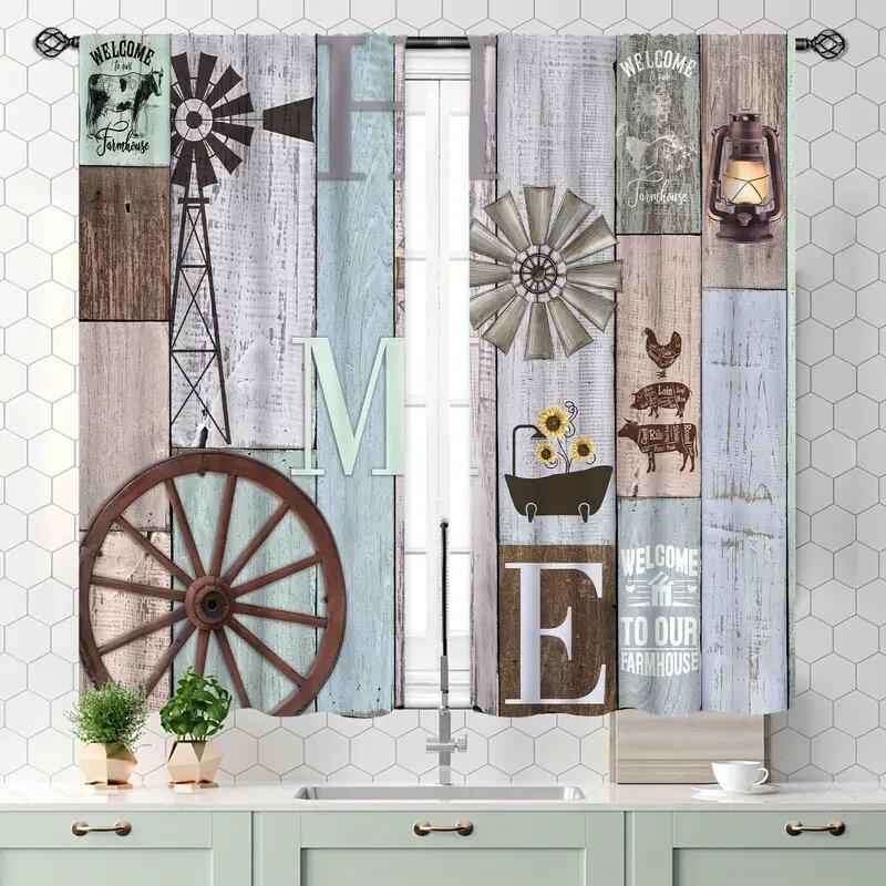 

Country Style Retro Wooden Board Pattern Printed Curtains Window Decorations Home Room Curtain Set Of 2 Made Polyester Washable W100*H70(CM)-Rod Pocket&1PCS