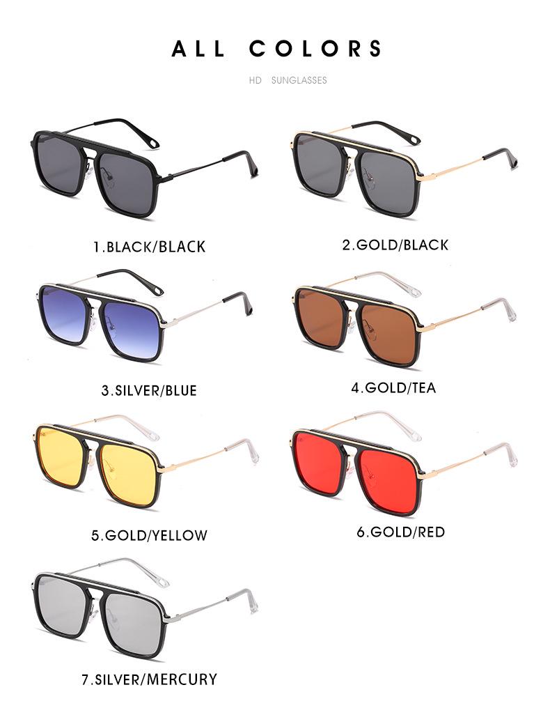 3184 Große quadratische Metallrahmen-Sonnenbrille mit Doppelsteg, UV-Schutz, Braun, Europäischer Stil für Damen und Herren