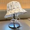 Summer Korean Version of Versatile Literary Bow Plaid Fisherman Hat Women's Tether Sun Protection Hat Showing Face Small Basin Hat