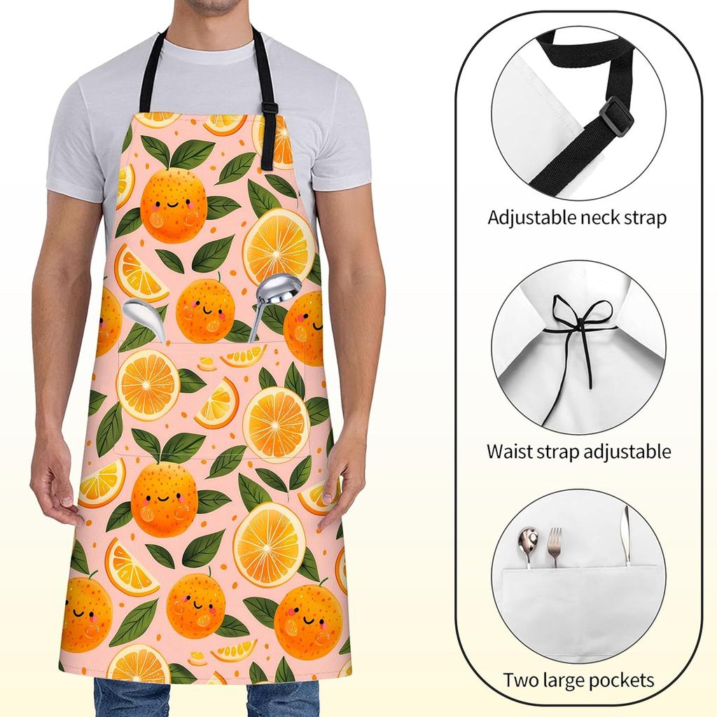Cute Orange Citrus Apron for Women,28x33in,Fruit Kitchen Aprons with 2 Pockets,Oxford Fabric,Sweet Adjustable Apron for Cooking Baking Gardening