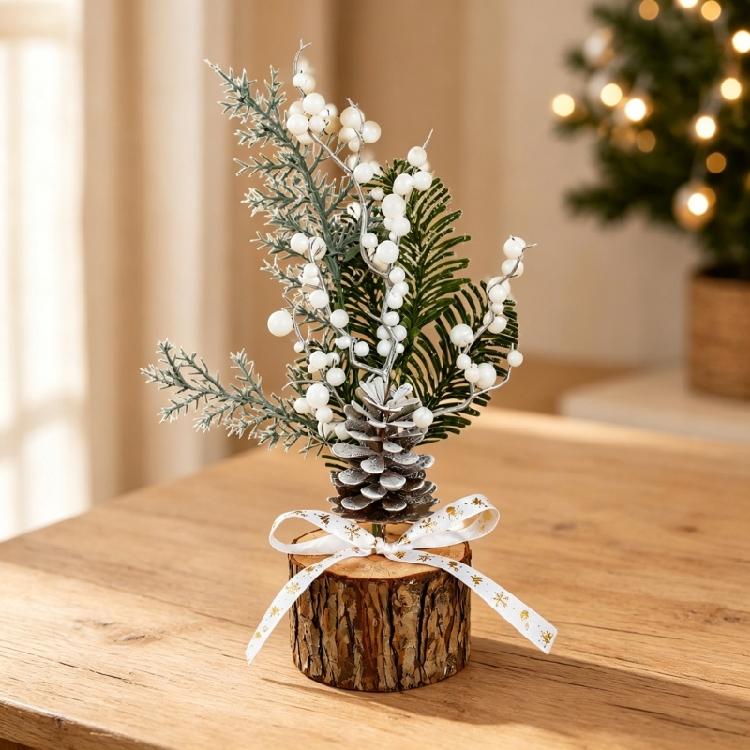Wood Base Christmas Tree with Faux Branch Detail for Desk, Shelf, Counter, Entry Table, and Shop Front Display