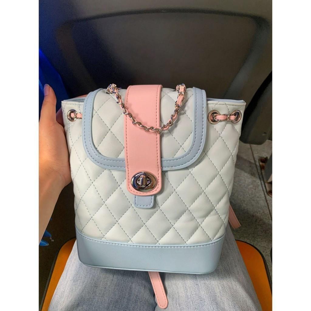 

IELGY женский контрастный рюкзак с ромбами, высококачественный небольшой рюкзак с цепочкой-мессенджером большой вместимости синий