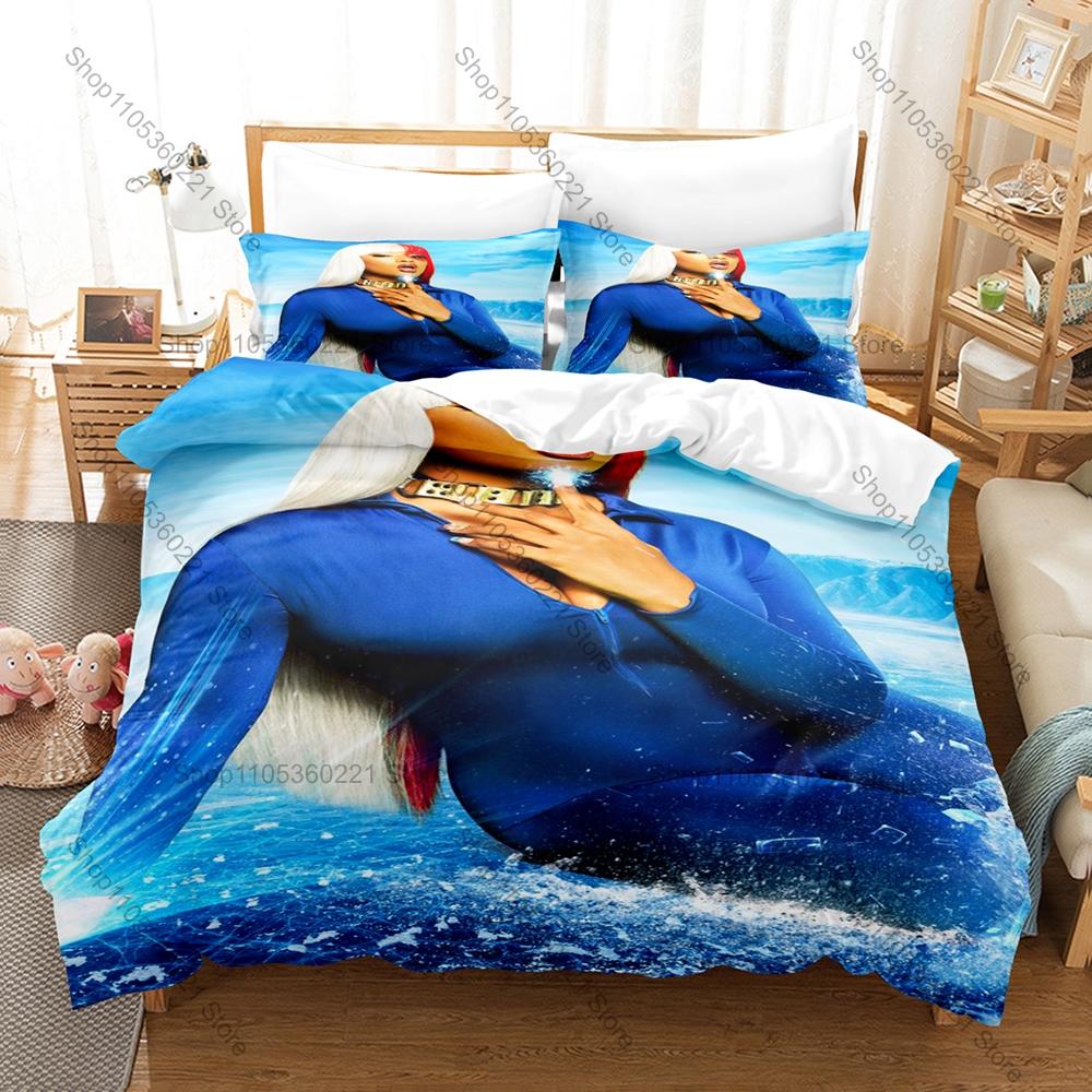 Megan Thee Stallion Duvet Cover + 2 Pillowcases Neon Hip Hop Abstract Graphic 3Pcs Zipper Quilt Cover For Rap Music Collector