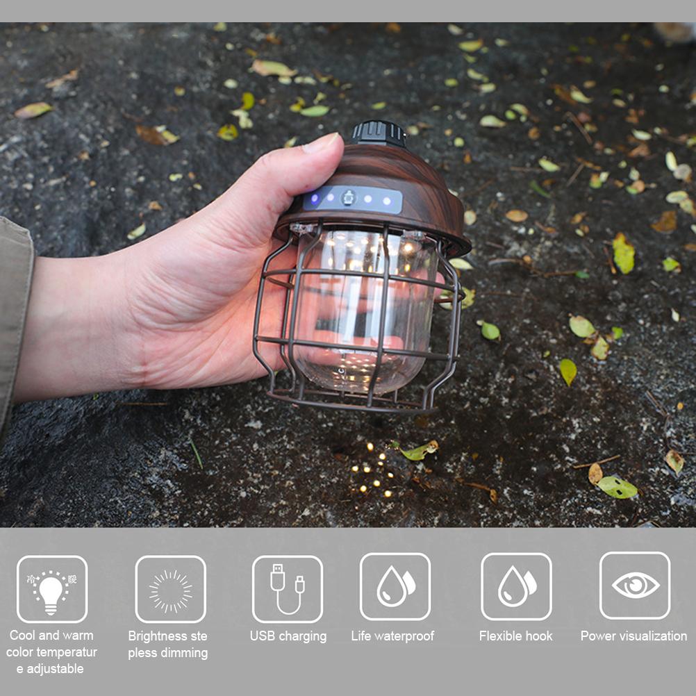 LED Vintage Lantern Outdoor Hanging Camping Lanterns Portable Rechargeable Tent Light with Carabiner Antique Night